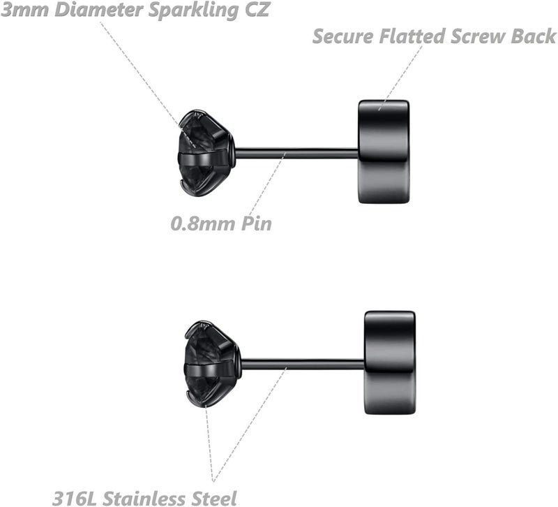 FOSIR 8 Pairs Tiny Flat Back Earrings for Women Men 14K Gold Plated Surgical Stainless Steel Stud Earrings Hypoallergenic Cubic Zirconia Studs Cartilage Earrings 2mm 3mm 4mm - Image 3